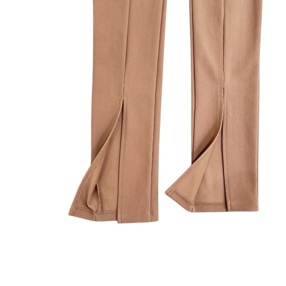 Zara tan high waisted split hem legging pants pull on stretchy size small - Picture 3 of 6